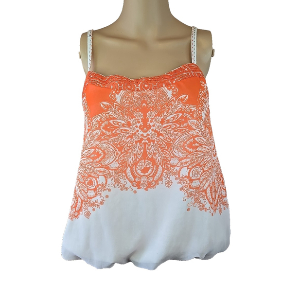 One September Anthropologie Women's White Orange Floral Top Size Medium - Picture 1 of 10